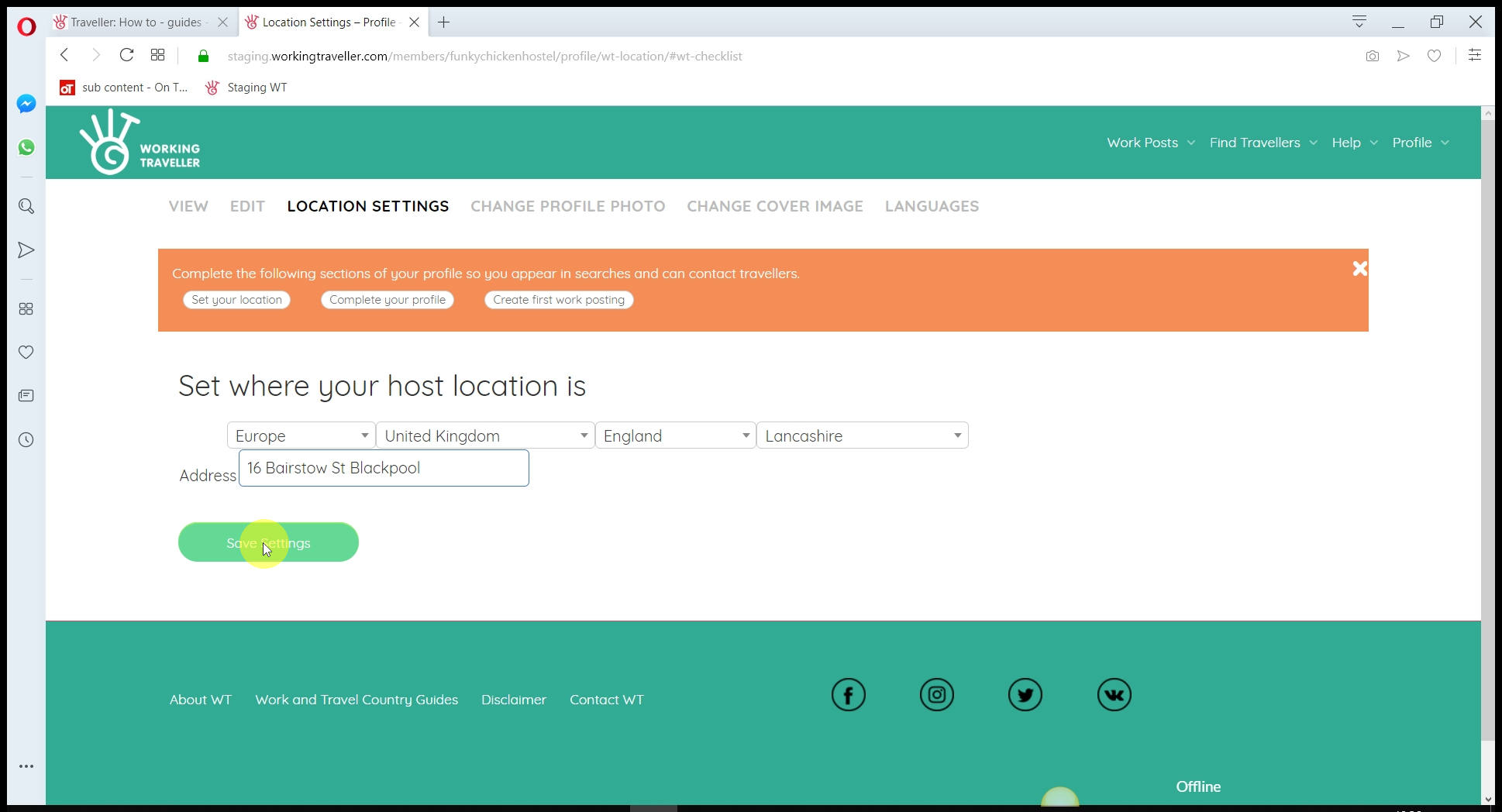 We need to know where you are So you are logged in the database in teh right place so when travellers search for work in your area they find you. 