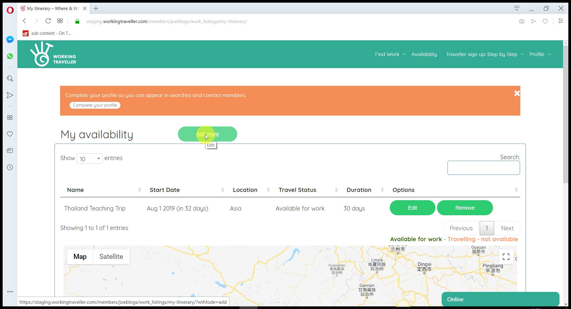 Add all countries you are travelling to You can always update your route later, but if you want to get work booked up you need to let hosts know where you will be.